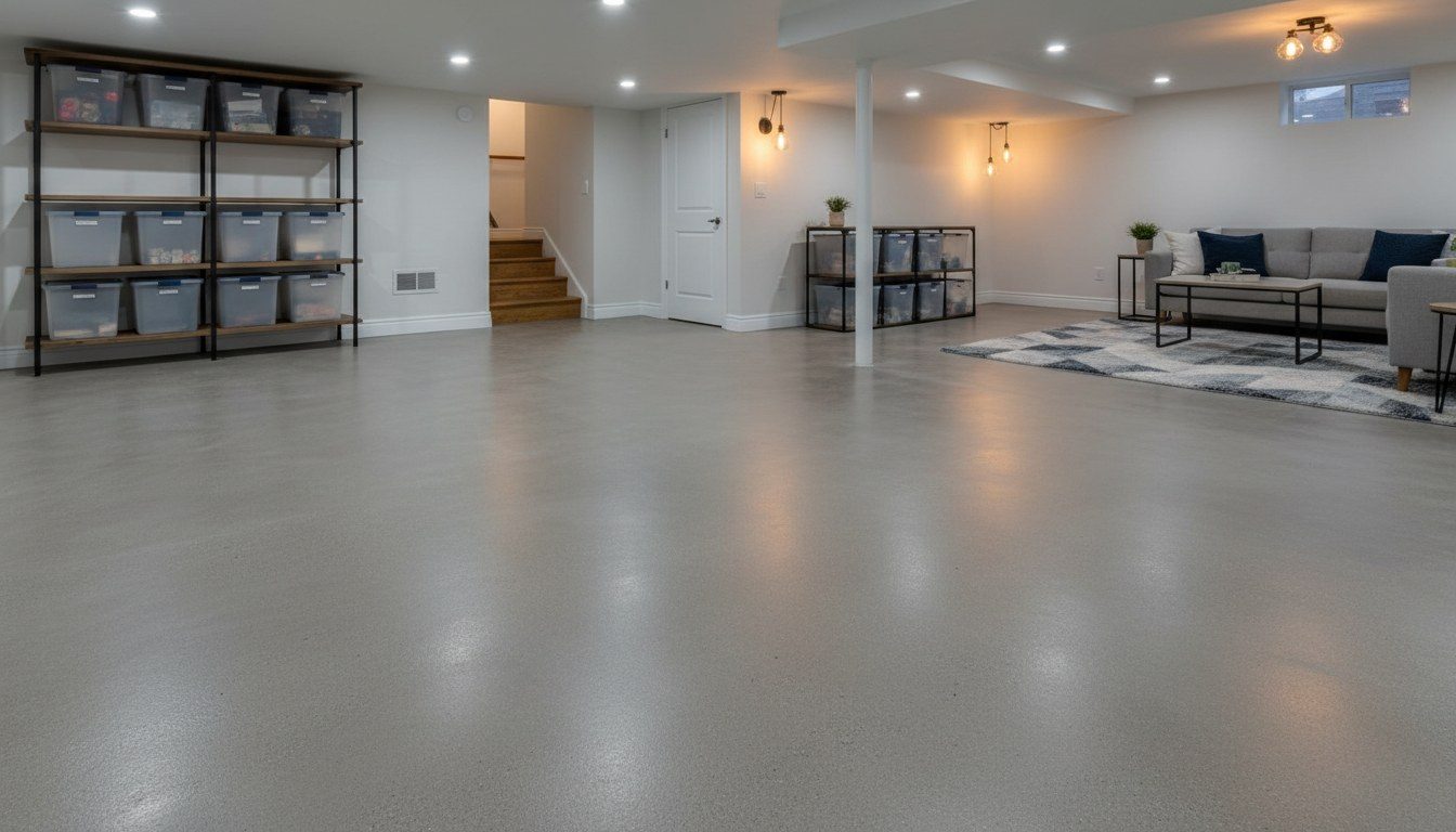 Basement floor with epoxy sealant finishing